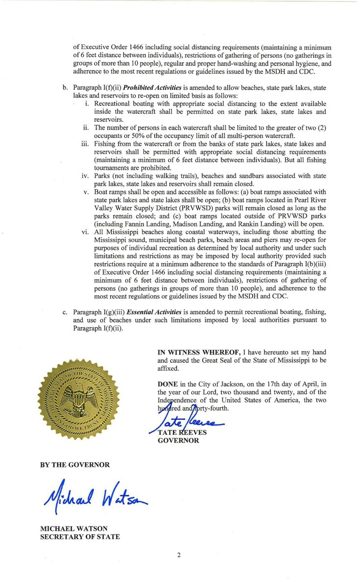 Governor <a href="/tatereeves/">Governor Tate Reeves</a> has signed Executive Order 1473, extending his Stay at Home Order and allowing for adjustments to "non-essential" operations.