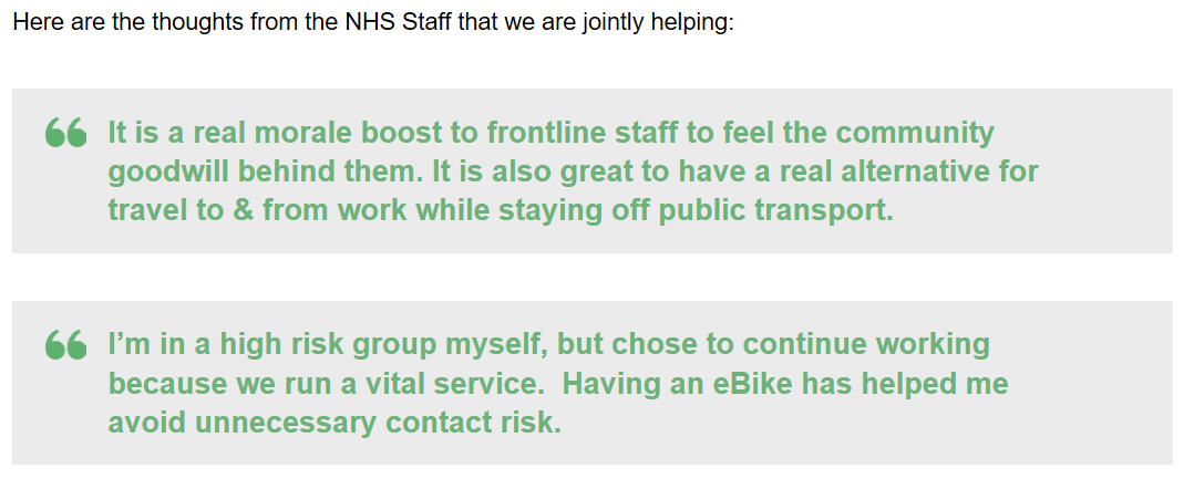 Our region wide loan scheme for NHS frontline workers has now launched but we need your help!

Help us with our mission to provide as many NHS staff with an eBike as possible!

Donate here: rideelectric.co.uk/help-for-nhs/s….

#HelptheNHS #StayHome #coronavirus #ebikes4theNHS #RideElectric