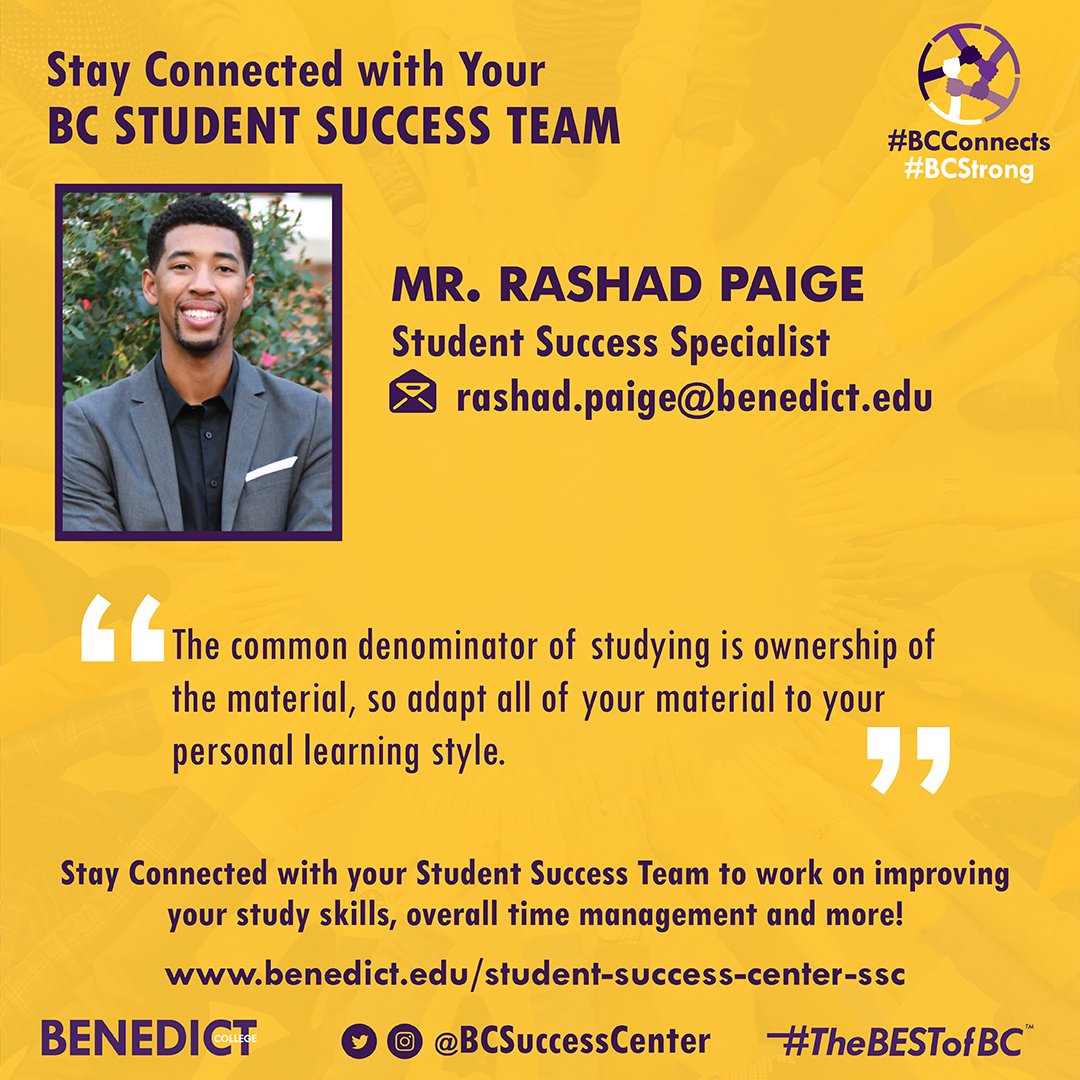 BenedictEDU's tweet photo. BC Tigers! Stay Connected with Your BC Student Success Team! They can help with improving your study skills, overall time management and MORE! #BCStudentSuccess https://t.co/ueoSiFqRcR