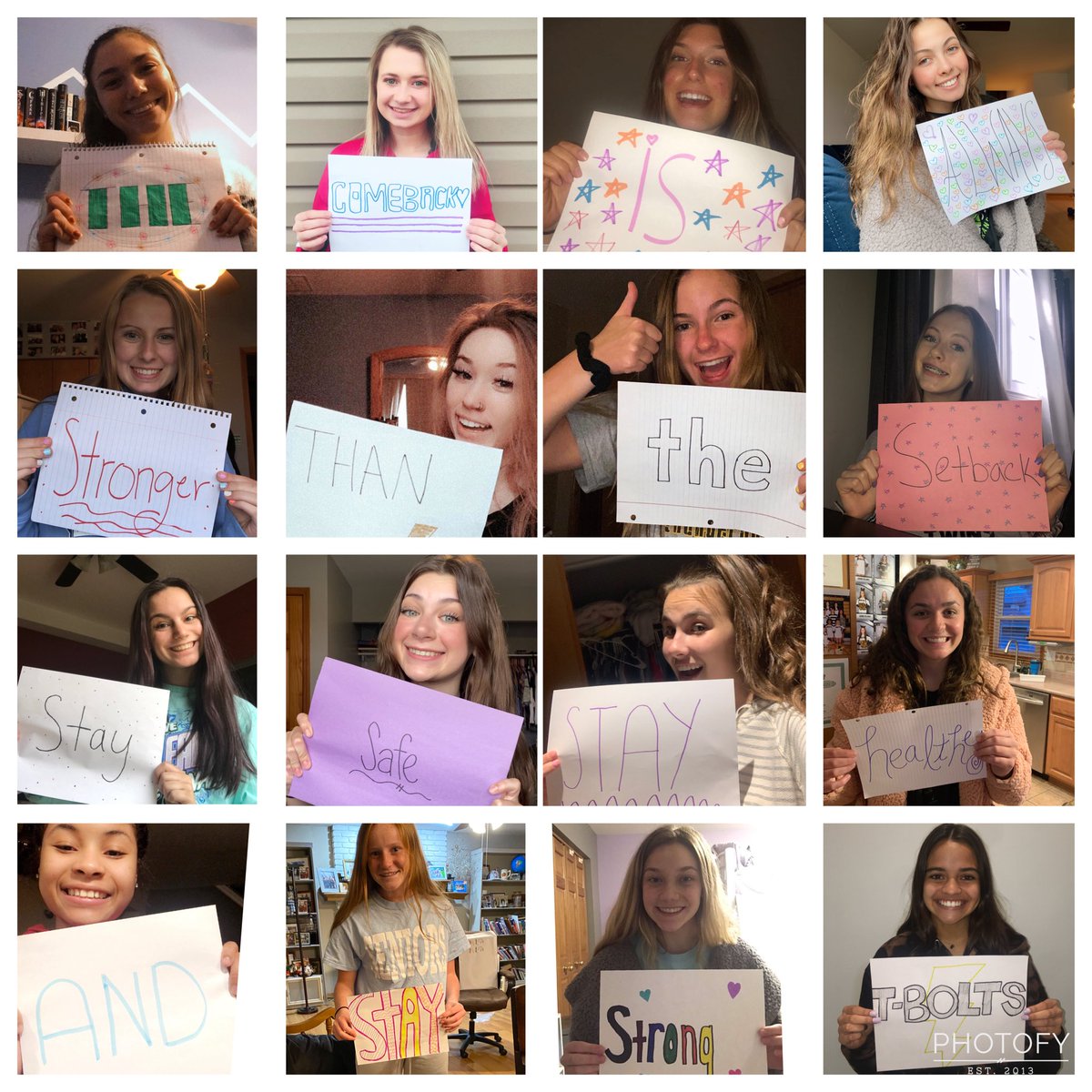 TBoltCheer's tweet photo. Happy Friday T-Bolts!!! ⚡️⚡️
These athletes wanted to remind you that when this is all over, we are going to be stronger than ever!! You got this T-Bolt Nation!!! 💛🖤⚡️🖤💛 https://t.co/CKXKqlfJrM