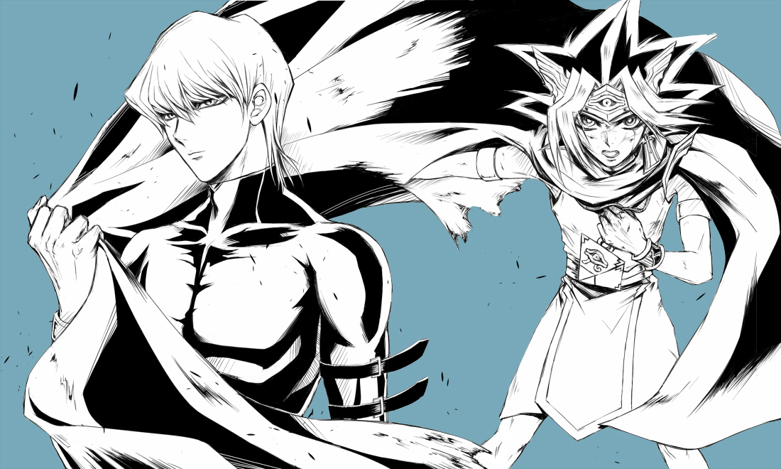 ANR_HRZN's tweet image. 祝DM放送20周年 最近悲しいほど全然絵描けてないのですが、せっかくなのでいっそ支部からも下げたあたりの3～4年？くらい前の絵をば。かいばくんが全然ちがうw 恥ずかしいので暫くしたら消すかもです YGOエターナル大好き！