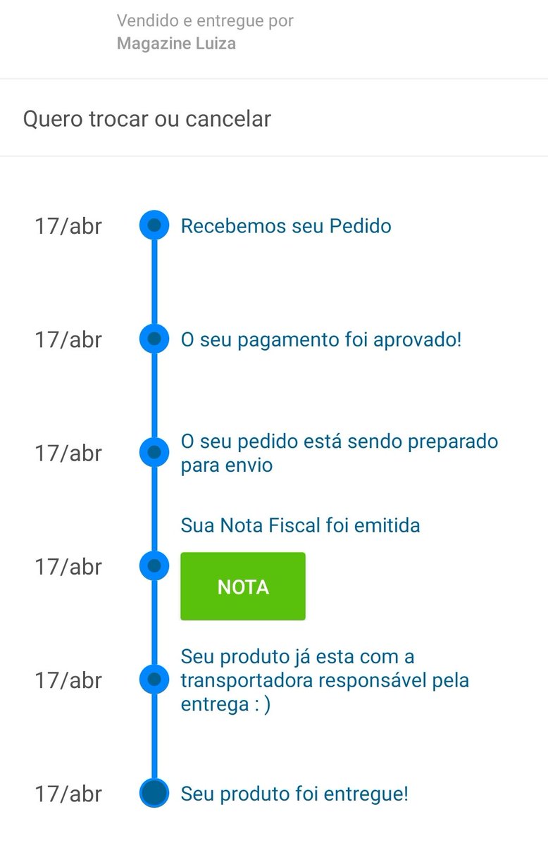 Veja que experiência incrível como consumidor!

Hoje às 09h10min comprei um produto de higiene pessoal via internet no @magazineluiza.

O produto foi entregue hoje às 12h55min! 😱

Não sei que bruxaria fizeram, mas me deixou impressionado! Parabéns Magazine Luiza  👏👏👏👍