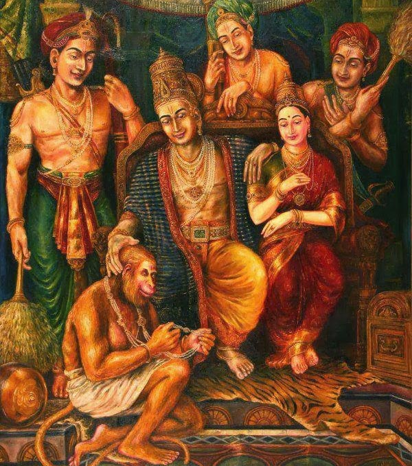 Initially, there is friction among these three cultures. However, when Vibhishana, the Rakshasa King, and Hanuman, the Vaanara noble, become allies of Rama, the King of Ayodhya, all the three cultures come together and fuse into one great culture– the culture of Rama Rajya.”