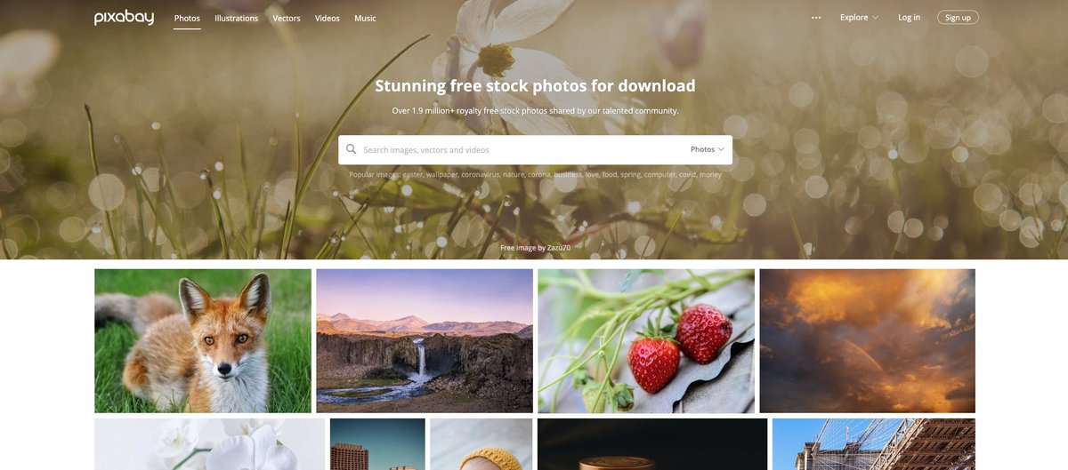 إذا احتجت إلى مواد بدقة عالية ومجاناً لإنجاز أعمالك؛ فهذه مكتبة ضخمة تحتوي على ملايين الصور ومقاطع الفيديو الاحترافية المجانية.
فقط ابحث عن المادة التي تحتاجها وحملها مباشرة:
pixabay.com