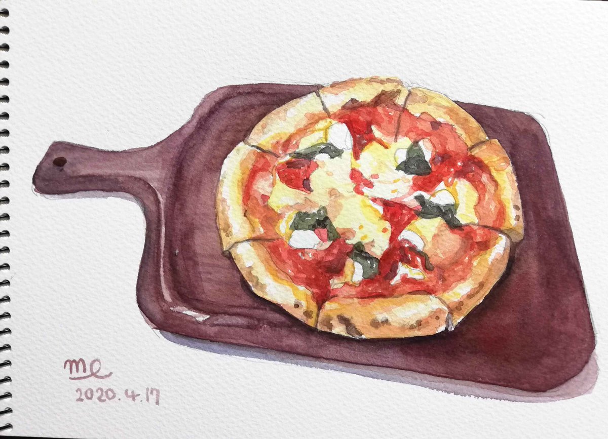 ピザとハーブの水彩画　絵画 ピザとハーブの水彩画 絵画 いしだ未紗/イラストレーター on X
