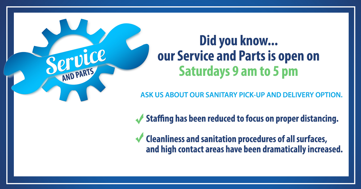 Service and Parts is open on Saturdays 9 am to 5 pm. Book your appointment here: bit.ly/3acLwpq