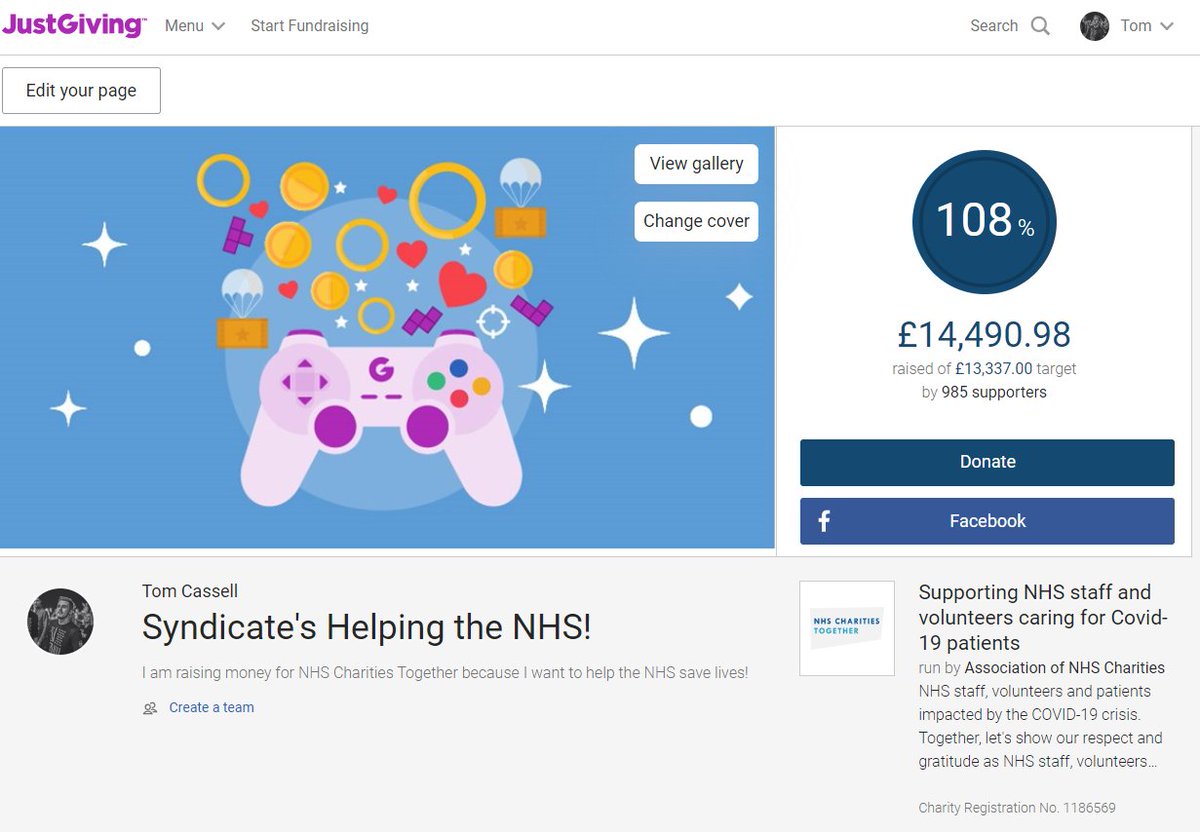 Syndicate's tweet photo. Incredible! @JustGiving finally updated to allow the number to count up, we've smashed the goal of £13,337!

In total with all the revenue from all sources, we have a total of £56,314! 

AND COUNTING 

Watch here: https://t.co/j64l1gb34C
Donate here: https://t.co/Qr6kWS1FF1 https://t.co/DJkdR1tCzX