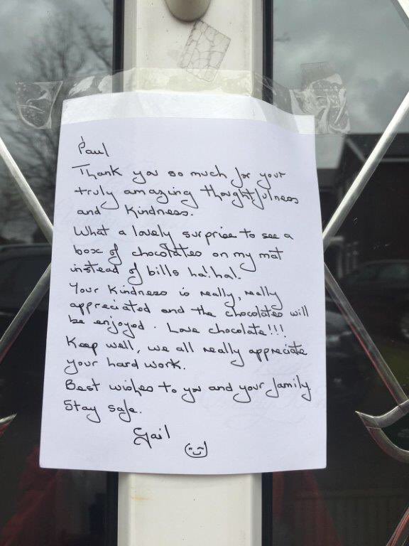 CWUnews's tweet photo. Postal worker and CWU member Paul Parfitt from Burnley Delivery Office took it upon himself to buy chocolates for people on his delivery round who were vulnerable and isolating

Paul has now been nominated for @BBCNWT everyday hero award

We are so proud of our members 👏 😢 https://t.co/J4d2uCxun9