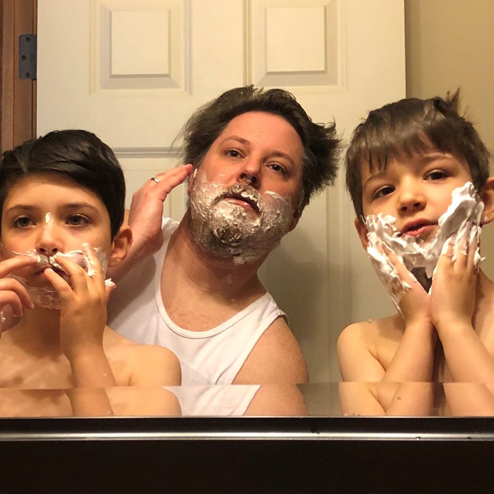 e10rowley's tweet photo. Day 25 Of Homeschooling Update: Mr. Rowley (That's Me) tackled biology class which led to a lesson on shaving. And since it's happening tomorrow ... this led to teaching The Boys about the greatest #Huskers Spring Game Tradition (at least in our house) ... the #SpringGameStache. https://t.co/6N57snKaql