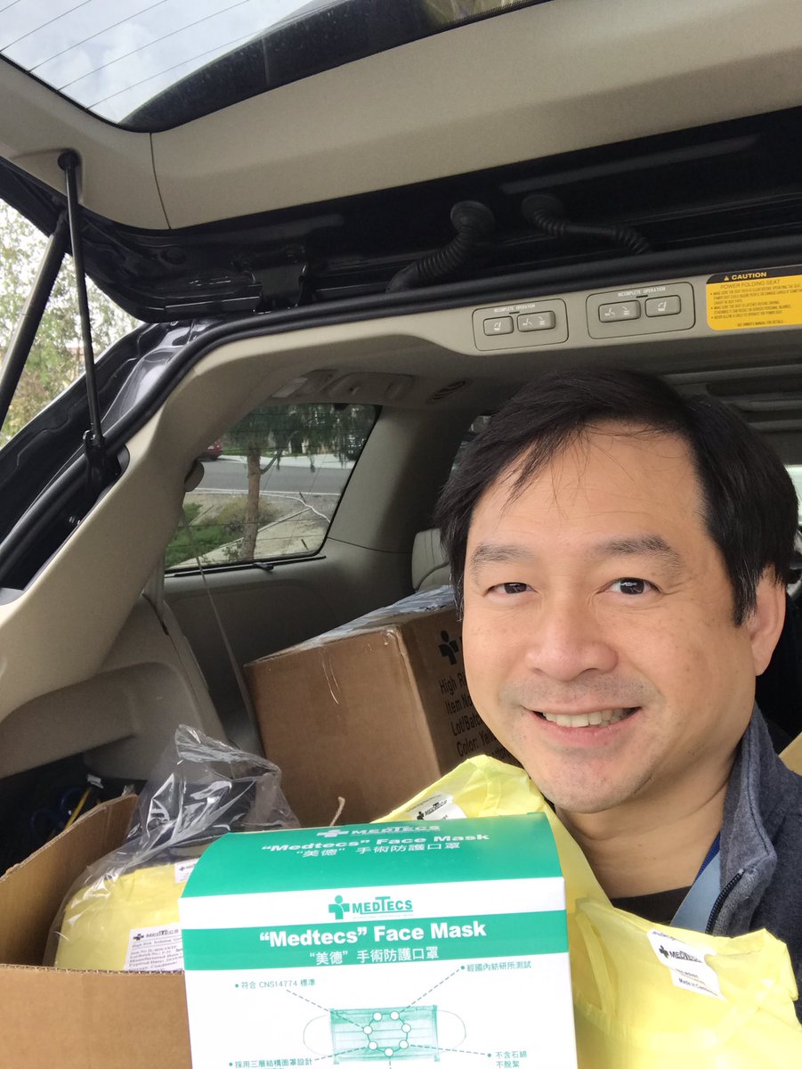 PatrickHu4's tweet photo. about to donate PPE and isolation gowns to my hospitals in Southern California, thanks to my generous friends in Asia! Let’s all keep helping each other! @willsuh76 @bkolskk @AHRavandi @MitulPPatel1 #FightCovid19 https://t.co/503zRW7ls6