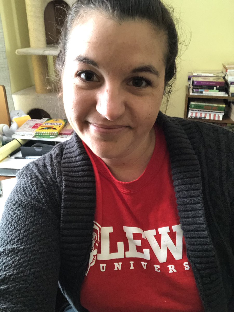 Still teaching from home. Still sporting that Flyer Red on Fridays. <a href="/LewisUniversity/">Lewis University</a> #LewisUAtHome #newnormal
