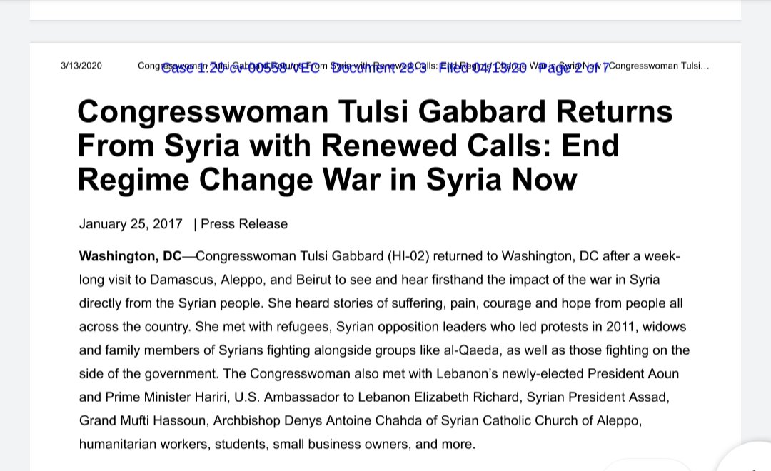 RobletoFire's tweet photo. BREAKING

Tulsi Gabbard v Hillary Clinton Lawsuit Update:

04/13: Clinton's attys. file motion to dismiss and double down on the "Russian Asset" smear—using Gabbard's anti regime change war tweets and assorted smear articles—as evidence of Clinton's "Russian Asset" claim. https://t.co/1gwk3uum87