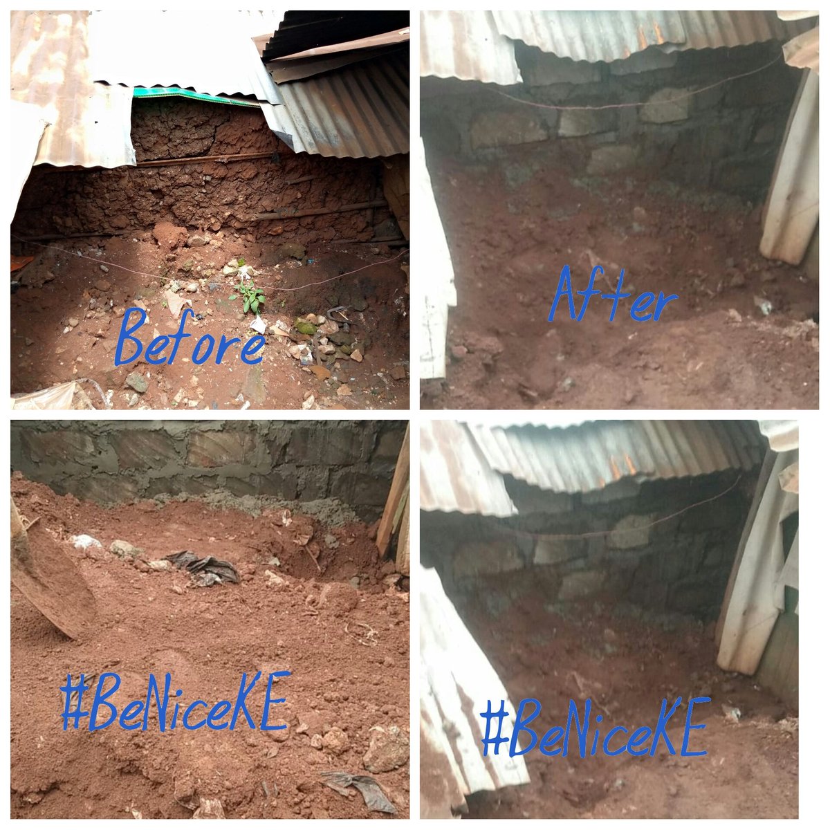 FrancisAmonde's tweet photo. #BeNiceKE Kibera slum mission finally completed today evening; no more rain water shall be seeping through the walls, for 23 year old Isaac and his siblings. Total amount spent: KES 23,150/= on materials and labour, KES 4,989/= spent on food supplies and a small stipend. https://t.co/9Vialehutr