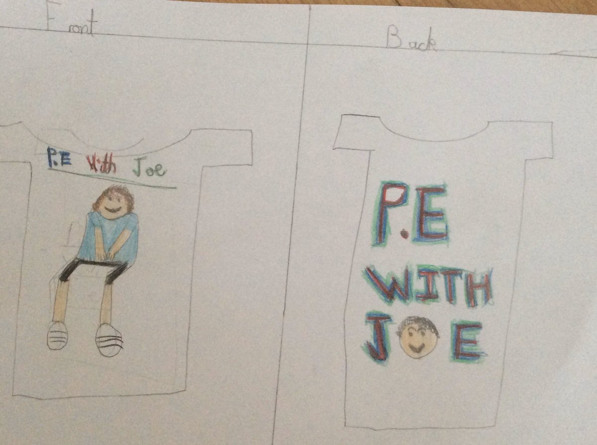 Amelie age 9. Enjoying <a href="/thebodycoach/">Joe Wicks</a> PE with Joe every day. Here’s her idea for a t-shirt #homeworkwithJoe