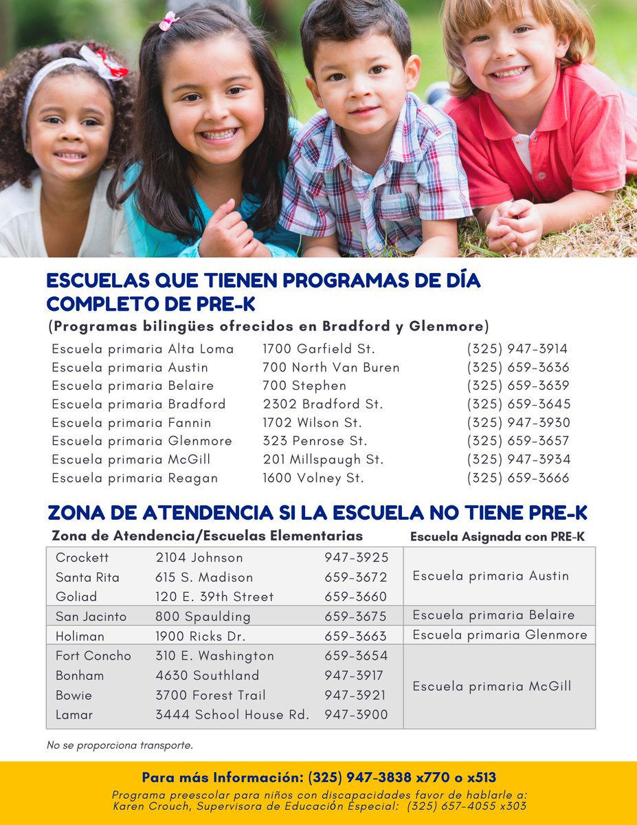 San Angelo ISD will begin accepting online applications for its full-day pre-K and Kindergarten programs Monday, May 4 during the annual SAISD Kindergarten/Prekindergarten Round-Up. saisd.org/5066