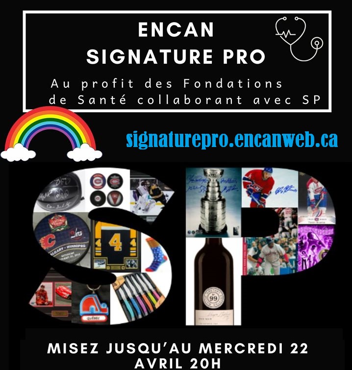 SignaturePro_'s tweet image. #ENCANBENEFICE #COVID19 Déjà 3 571$ amassés dans les 3ers encans @SignaturePro_ grâce à vos mises! Rendons-nous à 5k pour nos Fondations de Santé en misant au signaturepro.encanweb.ca    Fin: 22 avril @ 20h.