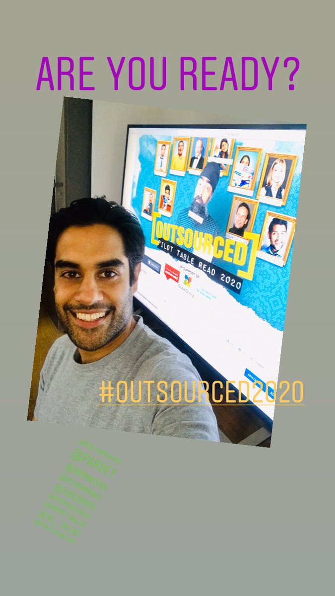 Calling all fans to celebrate with us today by sharing a picture from where you are in the world as you stream our virtual table! 

Tag the following: #Outsourced2020

CLICK HERE TO WATCH OUR VIRTUAL TABLE READ TODAY!!: bit.ly/2VzRSJk

6PM UK/ 1PM EST/ 10AM PST 

👍🏽❤️👍🏽
