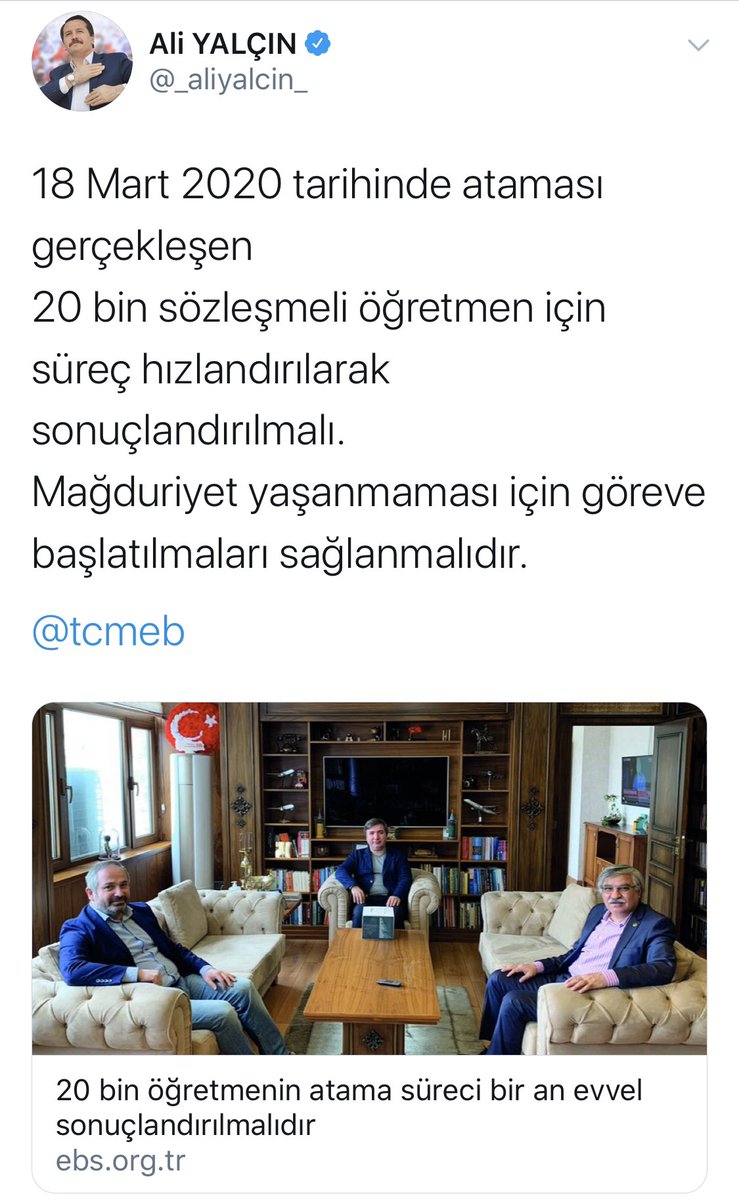 _aliyalcin_'s tweet photo. 20 Bin Öğretmen Arafta Kalmasın

“Atandığımı öğrendim ve Nisan’da başlayacağız göreve diye işimden ayrıldım.Nisan geçiyor başlayamadık göreve ve ne yapacağımı şaşırdım.Ev geçindiriyorum ben.”

18 Mart’ta atananlar başlatılmalıdır.

#CbistihdamMebKararname

https://t.co/t2a1X3S4bj https://t.co/WEpBHsCyU4