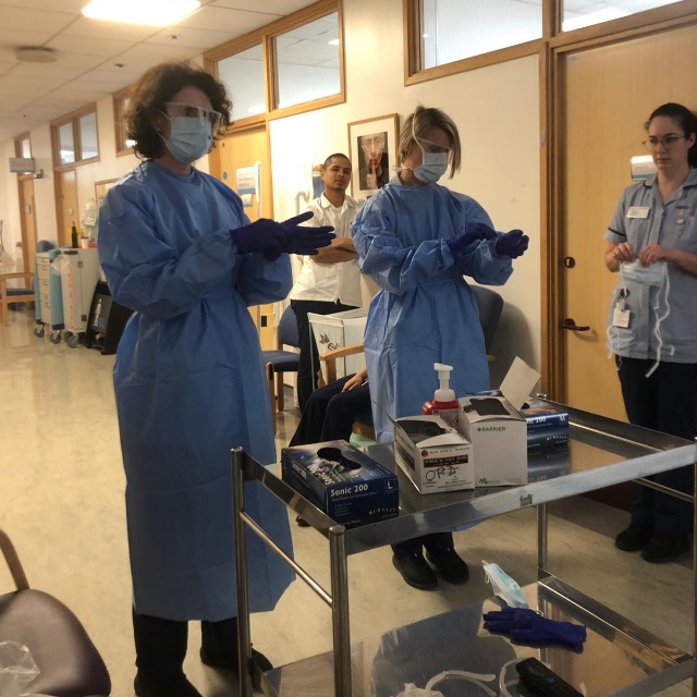 AmyWils03513138's tweet photo. Final round of Donning and Doffing training done in OPD Chelsea yesterday! Massive thank you to Lydia - OPD Sister for the mass supply of coffee and @Anna13031706 for being such a good sport as always #NHSCovidHeroes #leadingthroughexample #TogetherWeCan https://t.co/Us8IcgebQ5
