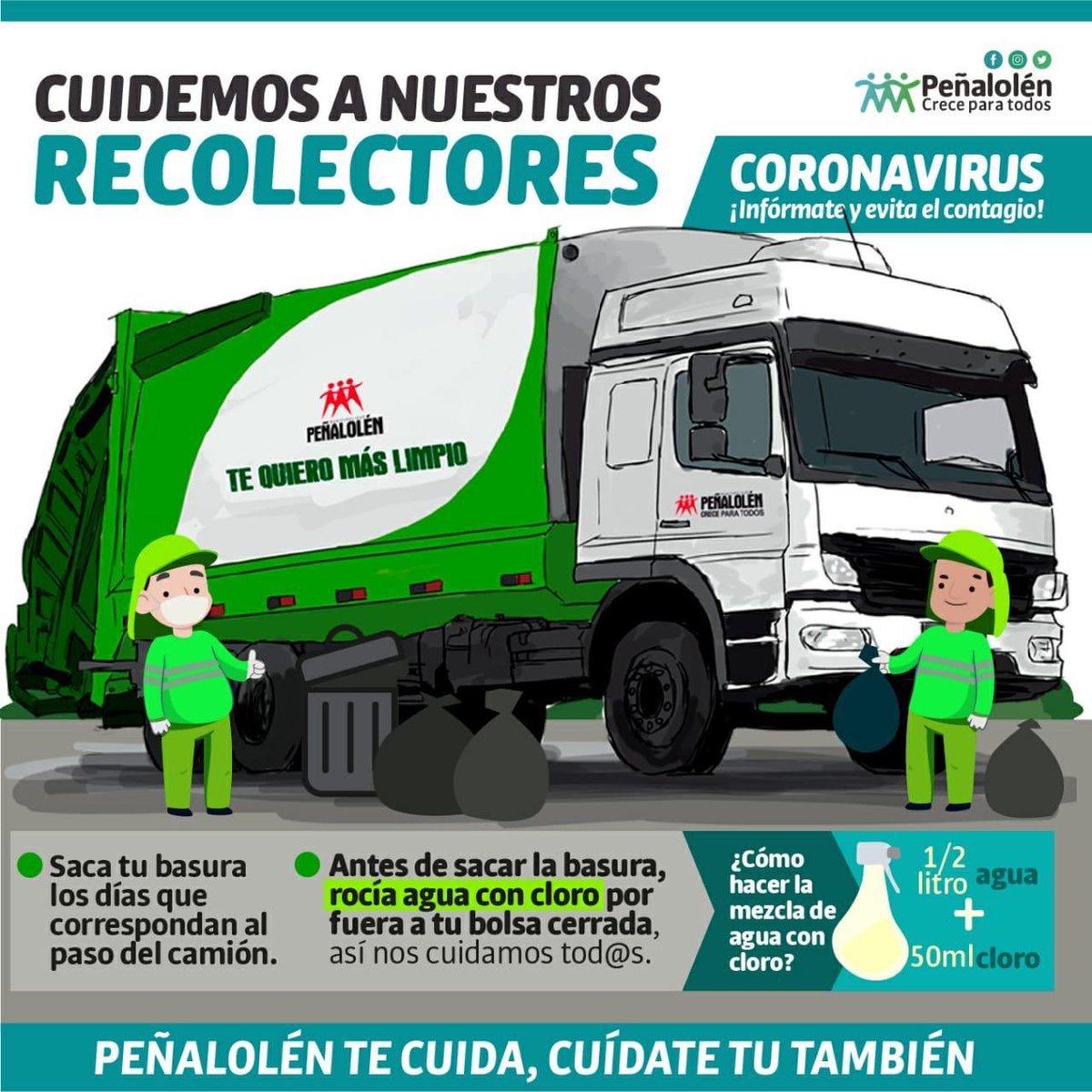 🚛♻️ [CUIDEMOS A NUESTROS RECOLECTORES] 
Si todos ayudamos, todo es más fácil. Sigue estos consejos y ayudanos a No colapsar nuestro servicio de basura👇🏻
PEÑALOLÉN te cuida, cuídate tú también.