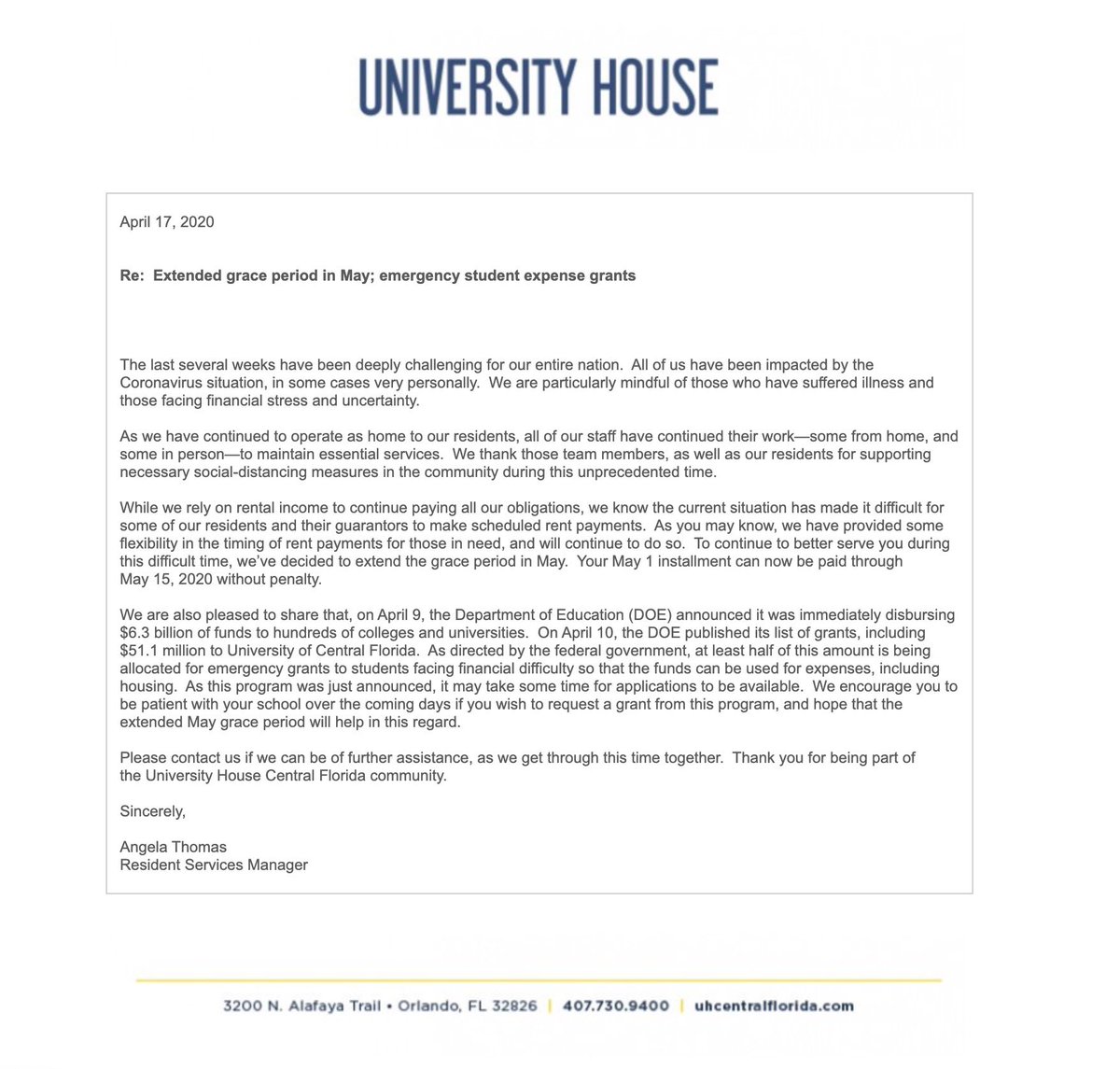 UCFKnightNews's tweet photo. #BREAKING: UCF will get over $51 million as part of the CARES Act — at least $25.5 million will be awarded to students as part of a relief fund. 

@UHCentralFL (@ScionLLC) addressed the possible relief money that may come to some students in a message sent to its residents today. https://t.co/BCjZ753mTi