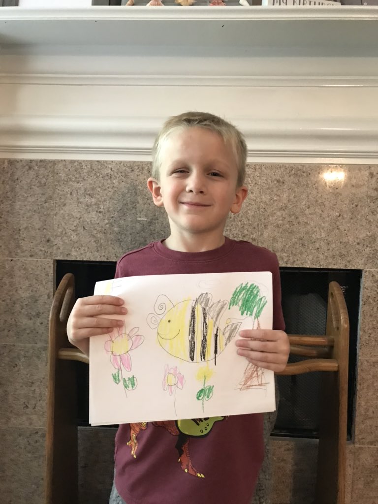 CrenshawNFirst's tweet photo. Landon had a blast today on his Google Meet with Mrs. Davila. He did directed drawing and is going to write about his picture! 🐝 @WISDHardy https://t.co/TFxiHsUBRr