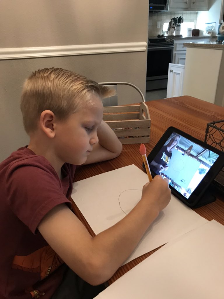 CrenshawNFirst's tweet photo. Landon had a blast today on his Google Meet with Mrs. Davila. He did directed drawing and is going to write about his picture! 🐝 @WISDHardy https://t.co/TFxiHsUBRr