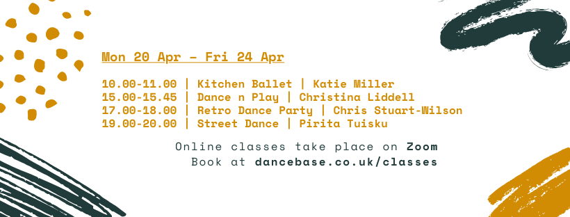 Another week of brilliant online classes is coming your way! We're continuing our pilot programme of free classes to bring the Dance Base experience into your homes.

Book at dancebase.co.uk/classes/online…