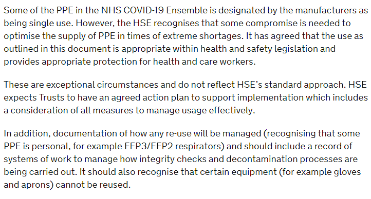 lewis_goodall's tweet photo. Here's PHE's new guidance on PPE

It outlines a series of "temporary measures" in England. "Reuse of PPE should be implemented until confirmation of adequate re-supply is in place."

"Compromise is needed to optimise supply in times of extreme shortages"

https://t.co/OAwc9flGI5 https://t.co/t63yubms5b