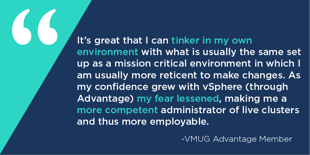 VMUGAdv's tweet photo. @MyVMUG Speaking of home labs, here is what a current member has to say about their environment #AdvTweetChat @MyVMUG https://t.co/CF1OVKEcJw