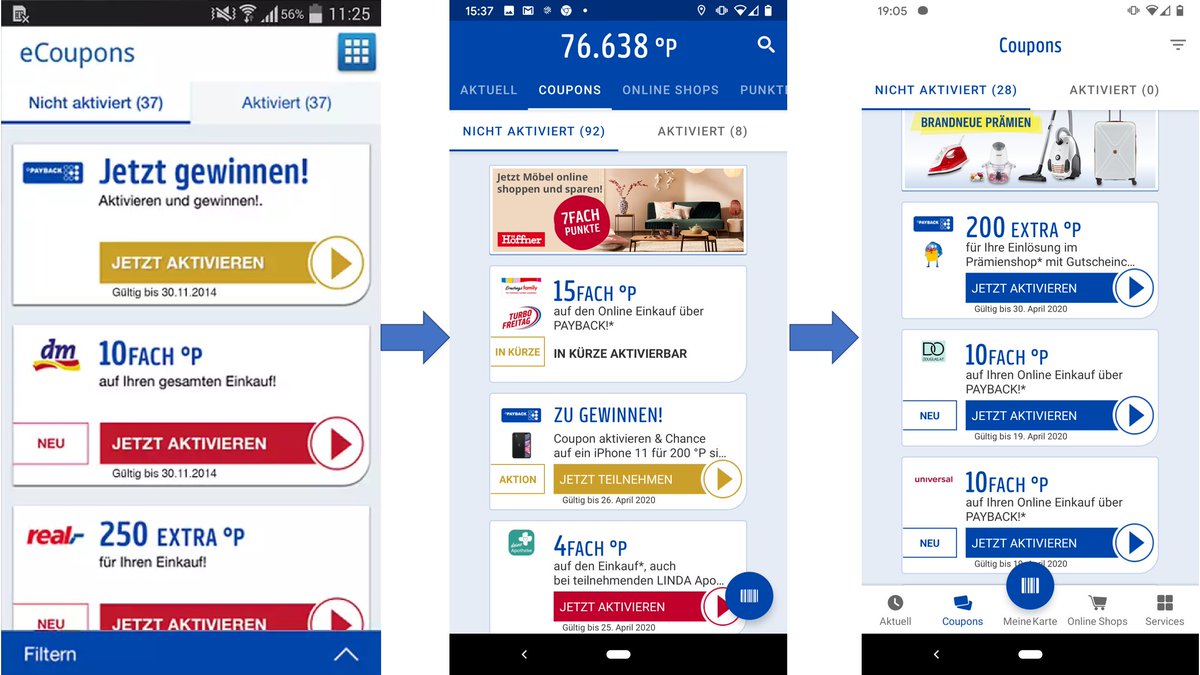 slashingsash's tweet photo. Look🤩: Evolution of the #PAYBACK Android App in the last years and a "secret", exciting sneak preview about what is coming very soonish🤩https://t.co/Vha8mKAhrV🤩
If these are the obvious and cool UI changes, how great do you think the hidden improvements will be? #greatTeamItIs https://t.co/2Sh8hLVioo