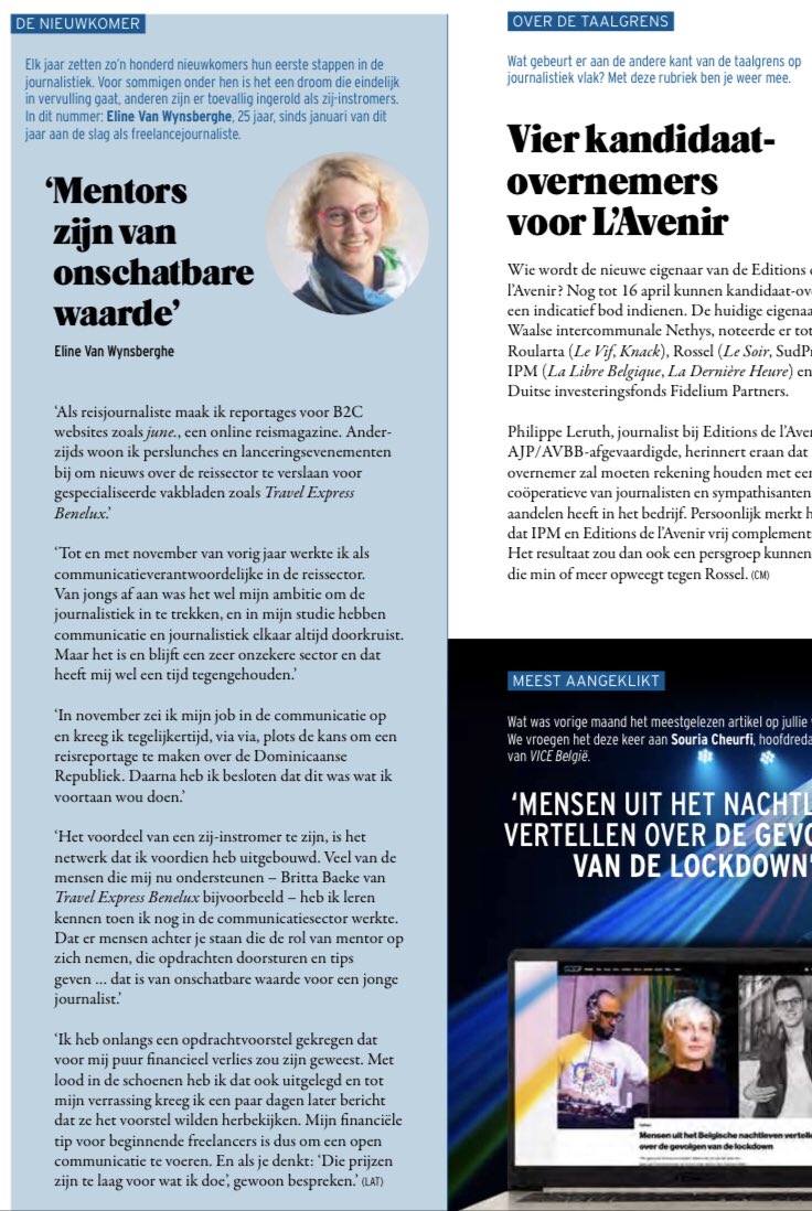 VW_Eline's tweet photo. Journalisten verenig u! Waar ik normaliter zelf interview, transformeerde ik in het recente nummer van “De Journalist” immers met plezier tot interviewee. #travel #tourism https://t.co/CtGiRv1Ofr