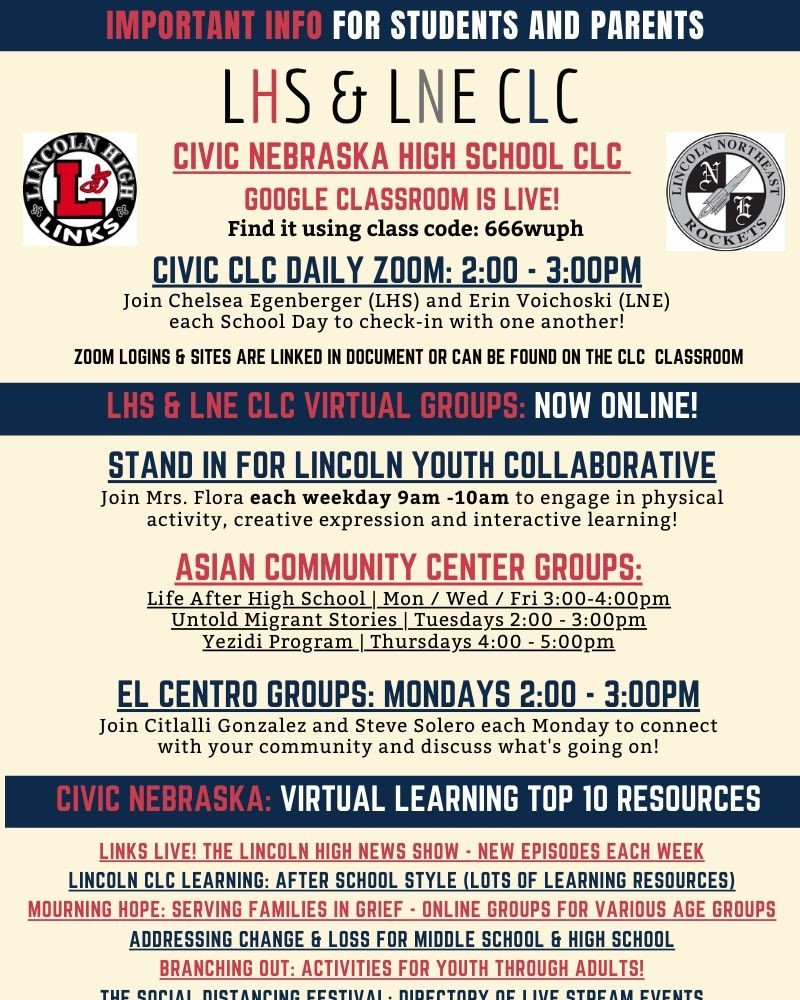 LHSFRC's tweet photo. Hello LINKS! We at LHS are missing you all terribly. We are wishing you well and welcome you to stay connected with us through CLC ONLINE! Check out our 1 page update for this week that includes what we are up to and some great online resources here: https://t.co/vVqaT1ke80 https://t.co/x9z9Xdl16e