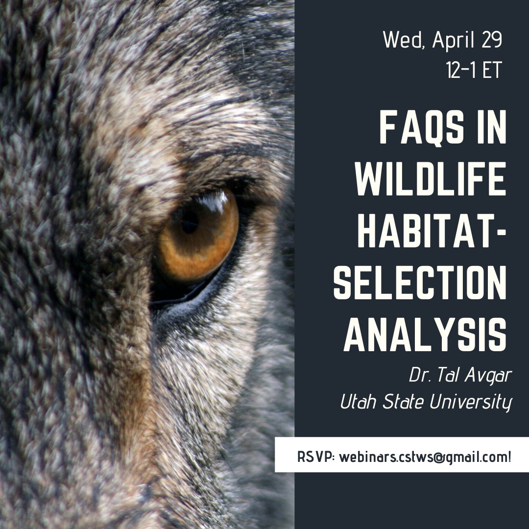 theCSTWS's tweet photo. We will be hosting the next webinar for our members on April 29th at 12-1pm ET with Dr. Tal Avgar (Utah State University). It is sure to be an interesting and educational event! For more information, please visit our Facebook page. https://t.co/UUVZ0RsfJv