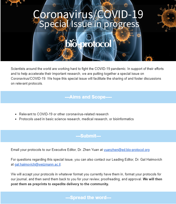 elham_dianati's tweet photo. Bio-protocol is calling for protocols on COVID-19 (special issue), I think it's a good opportunity to spread the word and better connect the scientific community. 
#Covid_19 https://t.co/M25tUP60xb