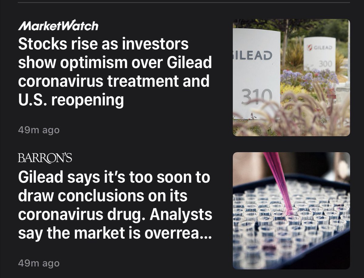 A classic example of Wall Street getting ahead of the news and trying to pump the market for personal gains.  The below two headlines are an ironic, brilliantly serendipitous, wonderful juxtaposition. #CV19 #VaccineNeeded