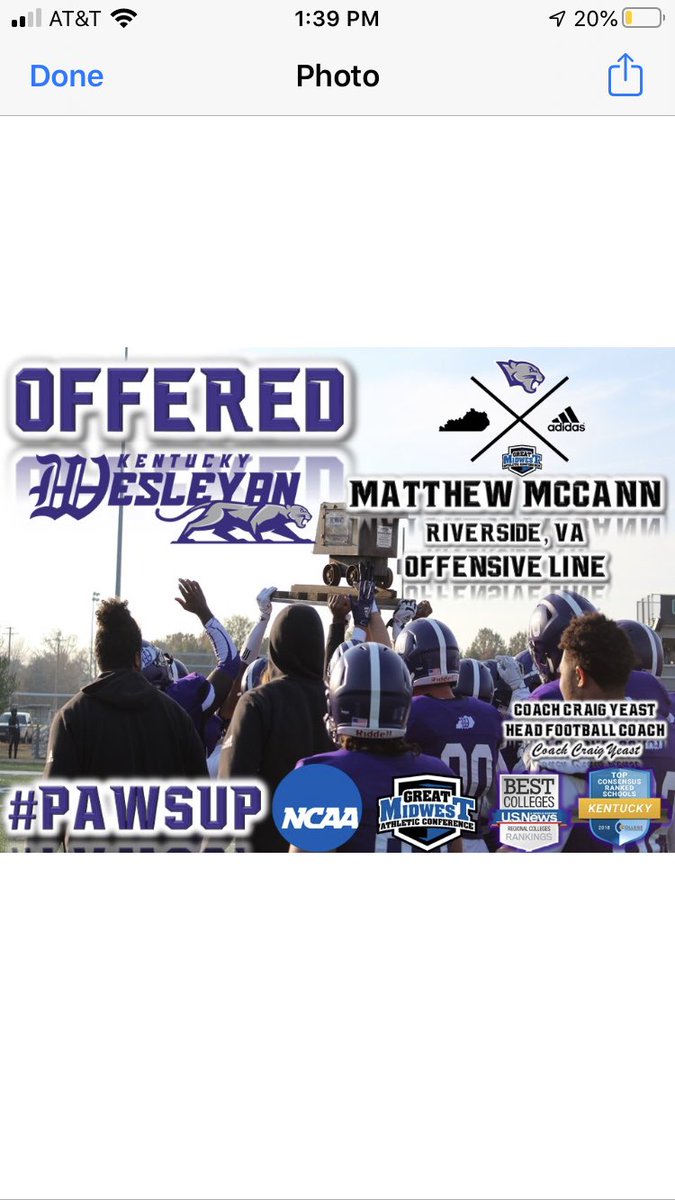 matthewmccann75's tweet photo. Blessed and excited to receive an offer from Kentucky Wesleyan College!!!Thank you @CoachYoung41 for this amazing opportunity! @kwc_football 
@RiversideRamsFB 
@andrejones1185 https://t.co/D6xini1RyV