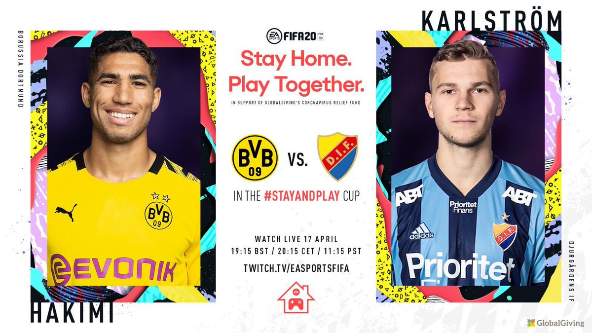 DIF_Fotboll's tweet photo. Kl 20:15 möter Karlström Hakimi från Dortmund i #stayandplaycup

Du ser matchen live här: https://t.co/t8CGlqXW3W

@EASPORTSFIFA
#FIFA20
#StayandPlay https://t.co/k7ADT04uOc