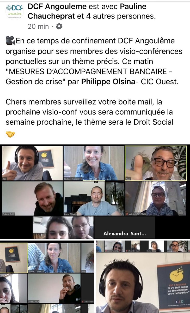 PhilippeOlsina's tweet photo. ➡️ Ce matin, le #cicouest  de Angoulême présentait en visio conférence « Les mesures d’accompagnement bancaire et le #PGE » aux membres des #DCF  Angoulême.

Durant cette période, la solidarité, l’entraide et le partage de compétences doivent prendre le pas pour mieux rebondir. https://t.co/90DVNB8RFl