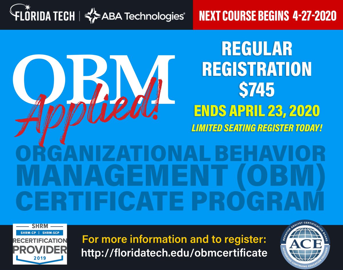 abatechnologies's tweet image. Registration is still open!

floridatech.edu/obmcertificate

#obm #organizationalbehavior #organizationalbehaviormanagement #teameffectiveness #organizationaldevelopment #highperformingteams #leadershipdevelopement