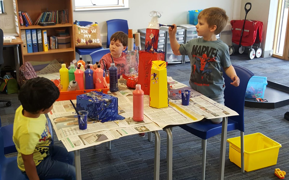 Another wonderful day was had by all of our youngest Key Worker Children today.  We explored our forest, played hide and seek, searched for a fox, loved playing under the blossom trees and used recycling to design, build and paint models. #DeanClosePrePrep #ThankYouKeyWorkers