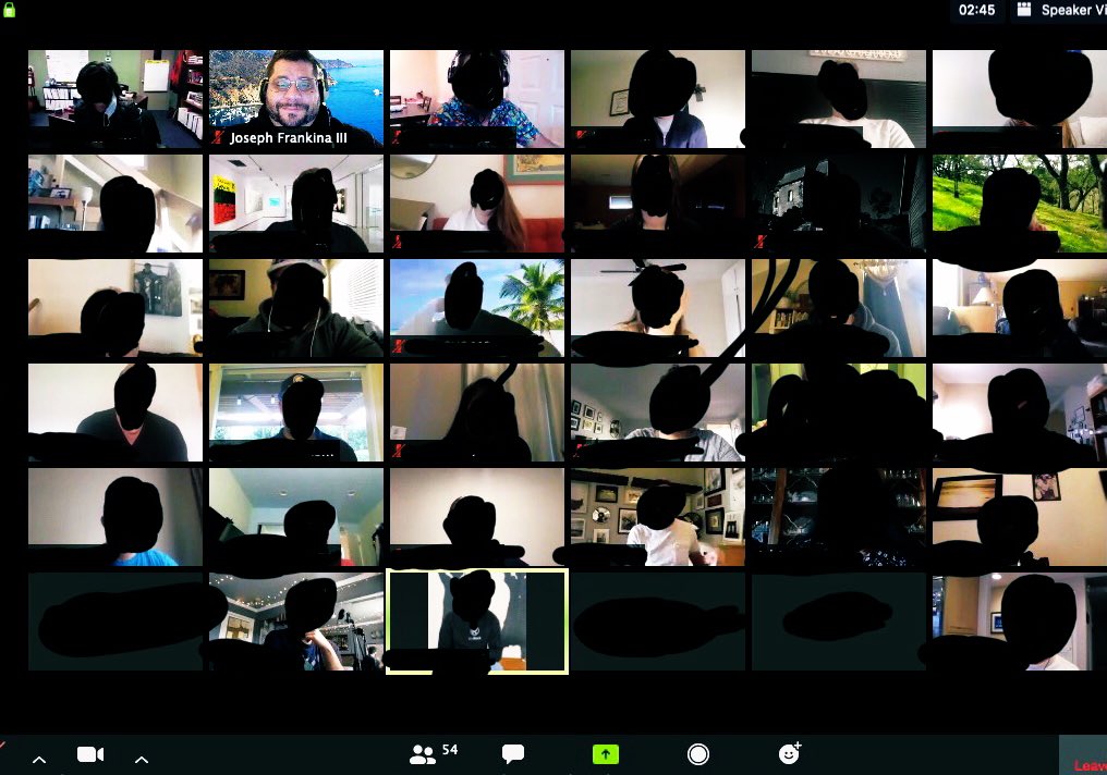 JosephFrankina3's tweet photo. @zoom_us is a weird, new-normal for class check-ins, IEP’s, and, as shown here, all-staff meetings. At least I get he hear people’s voices and see people’s faces. #zoom #distancelearning #staffmeeting #SocialDistancing #humanconnection https://t.co/iw7KX4lzPw