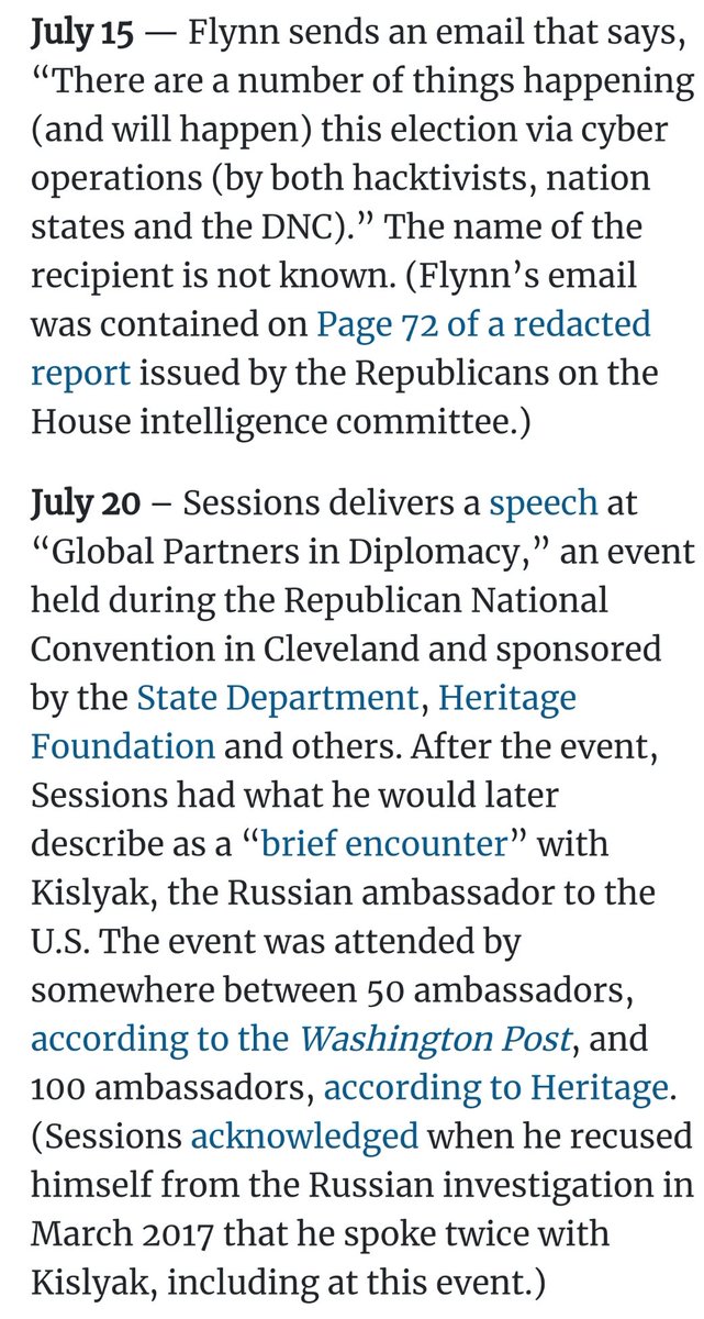 July 1-26, 2016Carter Page is in Moscow, everyone on Trump's campaign is talking with Russians and forgetting about it later.7/6: "Yuri" sends his command to Trump to ask Russia for the emails7/22: *Wikileaks* starts releasing DNC emails