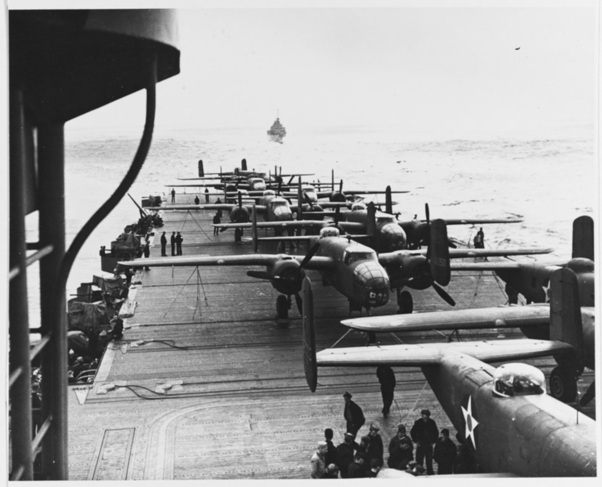 DeptofWar's tweet photo. On this date in 1942, Lt. Col. James H. “Jimmy” Doolittle of the U.S. Army Air Corps led a secret mission from #USSHornet to raid Japanese targets. Doolittle was later promoted to general. Learn more about the Doolittle Raid: https://t.co/xzn2HQlHpV #KnowYourMil https://t.co/O0fUnTRvcf