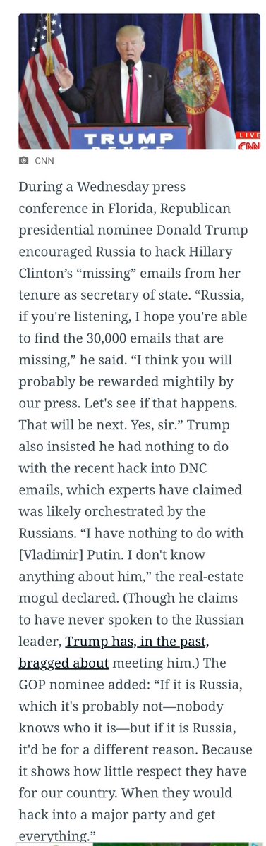 7/27/16 was a big day.Morning Trump Press Conference with *the* Russia soundbite.Evening campaign rally where Trump said Hillary would turn the US into Venezuela w/socialism.Within hours of Trump's request Russia started trying to break into Hillary's personal server.