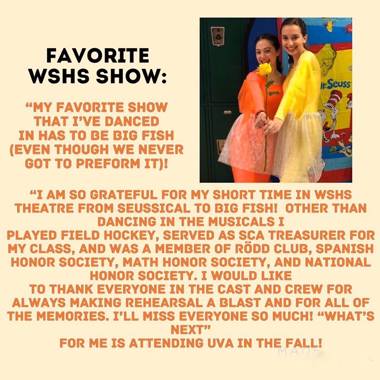 wshs_theatre_'s tweet photo. Every Friday, we will be featuring one of our seniors involved with WSHS Theatre! This week, it’s one of our talented dancers, Emma Bernbaum! #thisisuswshs https://t.co/wcSPUc22I7