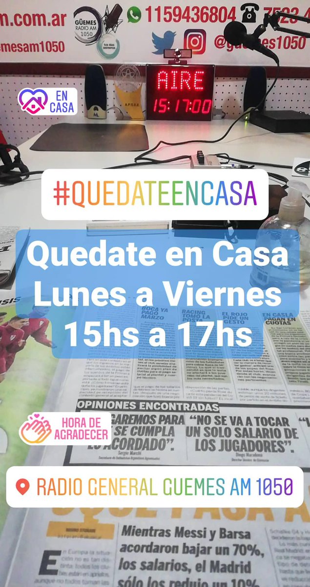 Guemes1050's tweet photo. #QuedateEnCasa de Lunes a Viernes de 15 a 17 HS por #AM1050 Radio Guemes https://t.co/0n4h4lGCTh