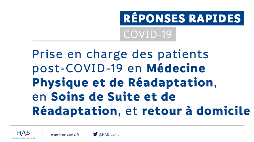 #Coronavirus #COVID19 | Réponse rapide – Intervention des rééducateurs après hospitalisation COVID-19

▪ Adapter le programme de rééducation/réadaptation 
▪ Appliquer les mesures de protection lors des séances
▪ Préparer le retour à domicile &amp; suivi

👉 has-sante.fr/jcms/p_3179826…