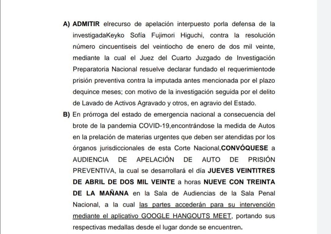 GiullianaLoza's tweet image. Finalmente, luego de casi 3 meses y a pesar de todas las maniobras dilatorias del Ministerio Público, la Sala Penal Nacional nos ha notificado que la audiencia de apelación a la prision preventiva de Keiko Fujimori será el jueves 23. Vamos con esperanza en busca de justicia.