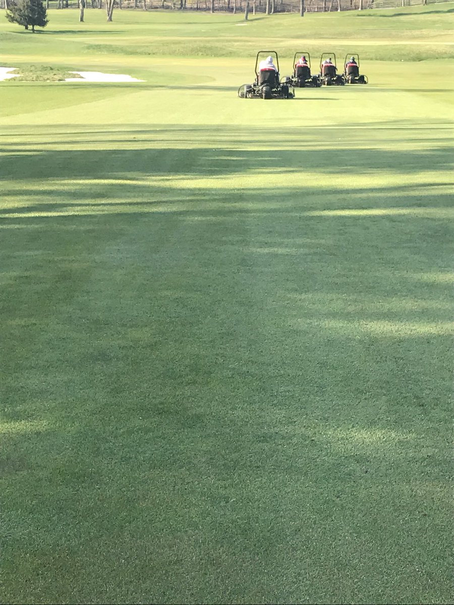 PTRosati's tweet photo. @purdueturfy Fairways got their first cut in 8 days. MotherNature helped and so did 16 oz to the acre each of #ArmorTech PGR113 and PAC 223 https://t.co/P4qMJodK1n